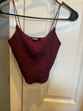 Garage Burgundy Ribbed Spaghetti-Strap Cami